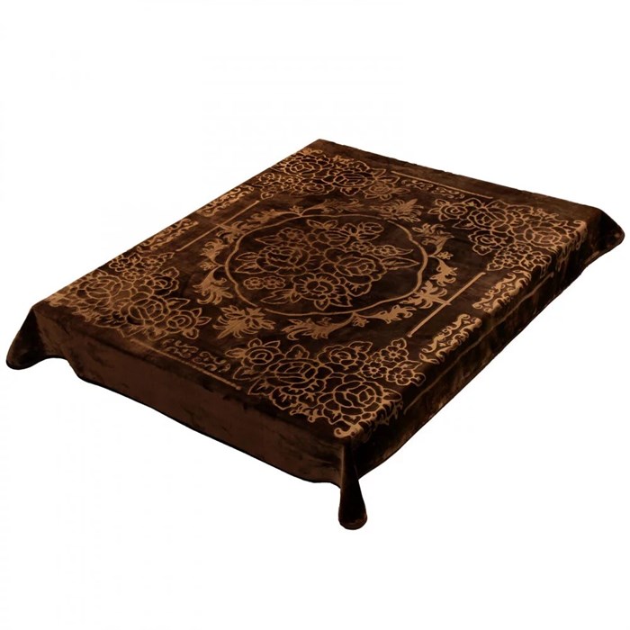 Плед акриловый выбитый лепка 160х220 см. Цветы коричневый 107-6-1 - фото 104734