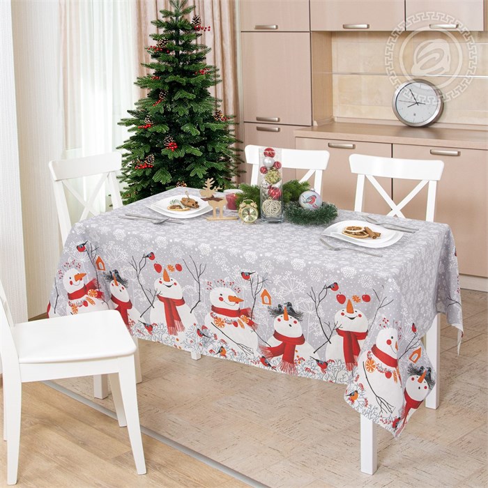 Скатерть Арт Дизайн рогожка 150х180 см. Снеговики 86302 - фото 105186