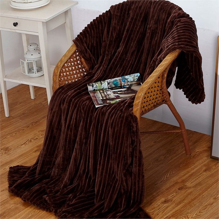 Плед Эльза велсофт полоса 180х200 см. коричневый 86866 - фото 105893