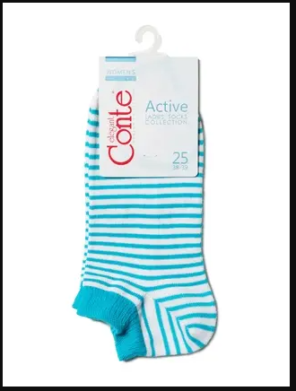 Носки жен. ACTIVE 15С-46СП 073 (25-белый-бирюза) хлопковые ультракороткие 277852 - фото 114175