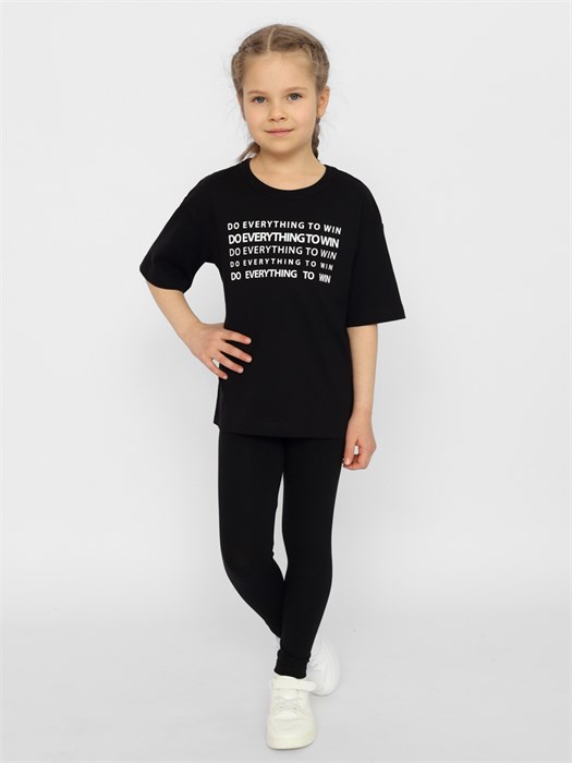CWJG 63617-22 Футболка для девочки (Черный (146)-76) 567214 - фото 115334
