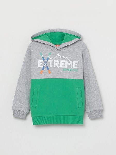 CWKB 62865-11-287 Толстовка для мальчика (Св.серый меланж-Зеленый (104)-56) 493763 - фото 115358