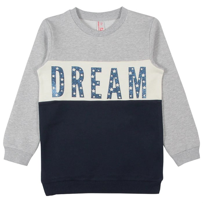 CWK 62265 (211) Платье типа "туника" для девочки серый меланж/т.синий (104)-56 ВГ 428216 - фото 115822