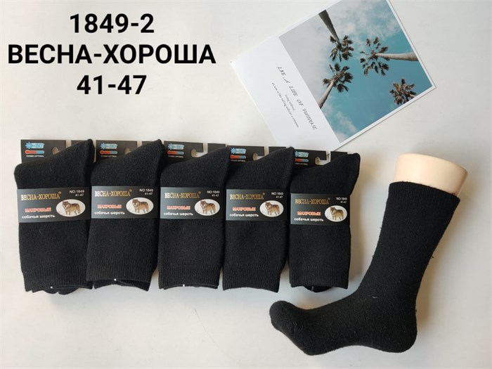 Носки муж.№1849-2 "RoeRue" собач.шерсть+махра черные 12шт/уп 97887 - фото 119847