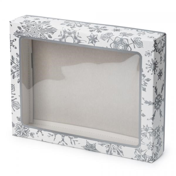 Коробка для полотенца Снежинки (серебро) 36*26*7 BOX-SNOWFLAKES-36267 - фото 87529