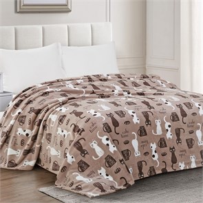 Плед "Любава" с лентой 220*200 см 192-pf (кошки бежевые) Любава 220*200-4