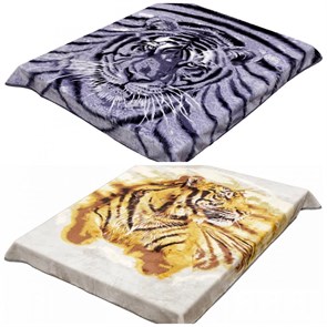 Плед акриловый двухсторонний 200х240 см. Морда тигра серая / Тигр лежащий 9047-2/109
