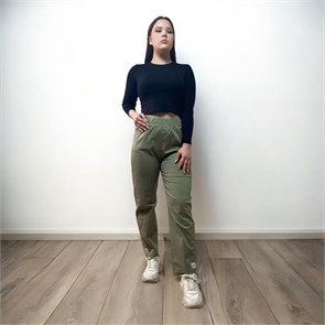 Брюки женские мом на резинке р-р. 30 арт. 6-1155-40 цв. зеленый 6-1155-40-1