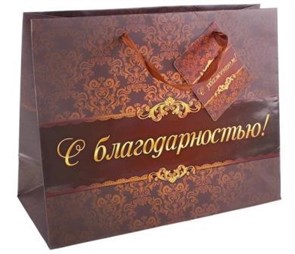 Пакет подарочный "С Благодарностью" 	10*23*18,5 см (арт. 643099) PACKAGE-643099