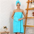 Набор женский трехпредметный (парео, рукавичка, чалма) для бани/сауны б/р, цвет: 502-Ярко-голубой 71861 - фото 94267