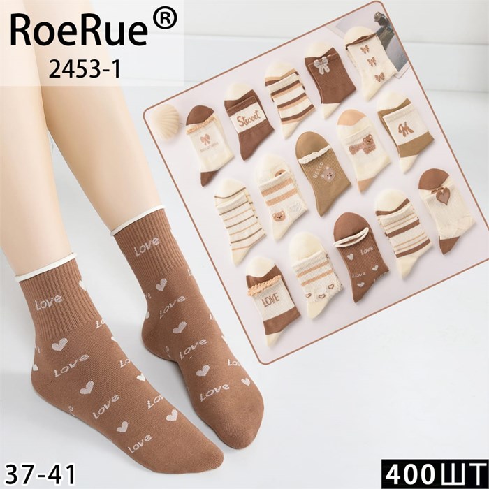 Носки жен.№2453-1 "Roe Rue" средние х/б 10шт/уп 81088 - фото 98190